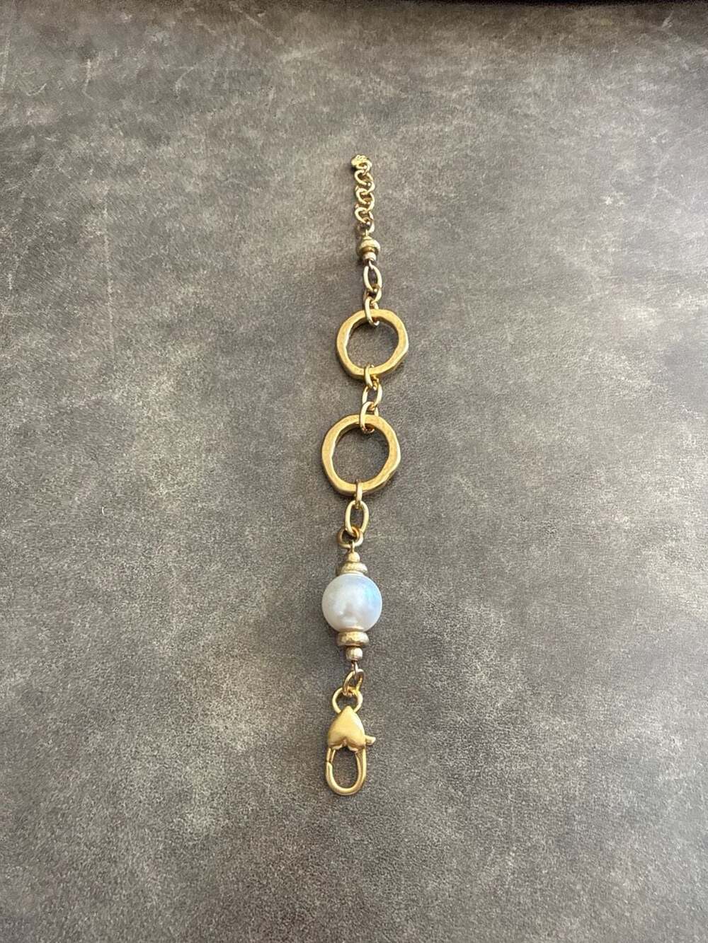 Brighton Gold-Tone Hammered Ring and Faux Pearl Lobster Clasp Extender Charm